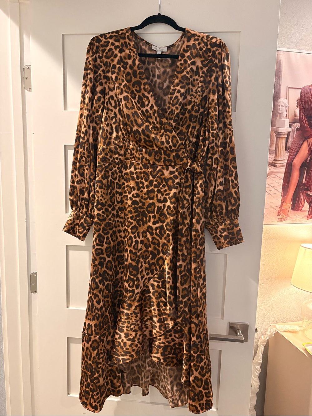 Leopard Print Wrap Midi Dress